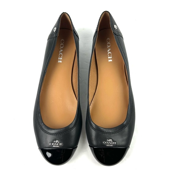 Coach Chelsea Ballet Flats 9.5 Black Soft Leather Cap Toe Slip On Shoes Womens - Picture 3 of 13